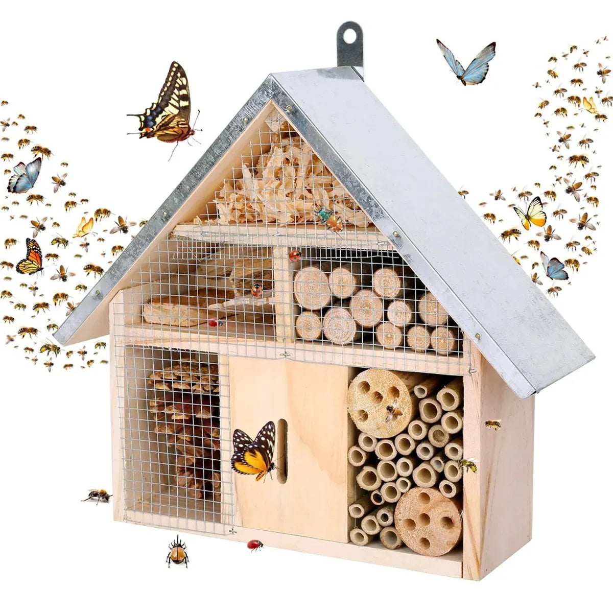 Wooden Insect House Garden Bee Bug Hotel Hanging Habitat Box