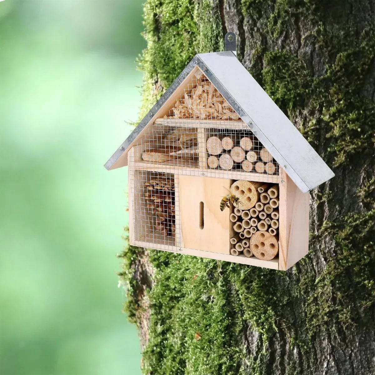 Wooden Insect House Garden Bee Bug Hotel Hanging Habitat Box