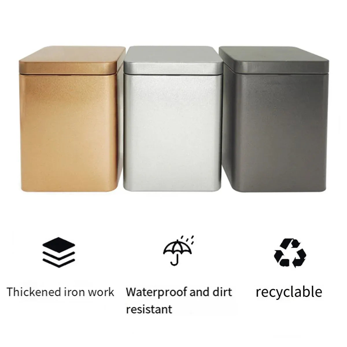 10PCS Tea Can Sealed Square Storage Box Solid Color Frosted Iron Container - Silver