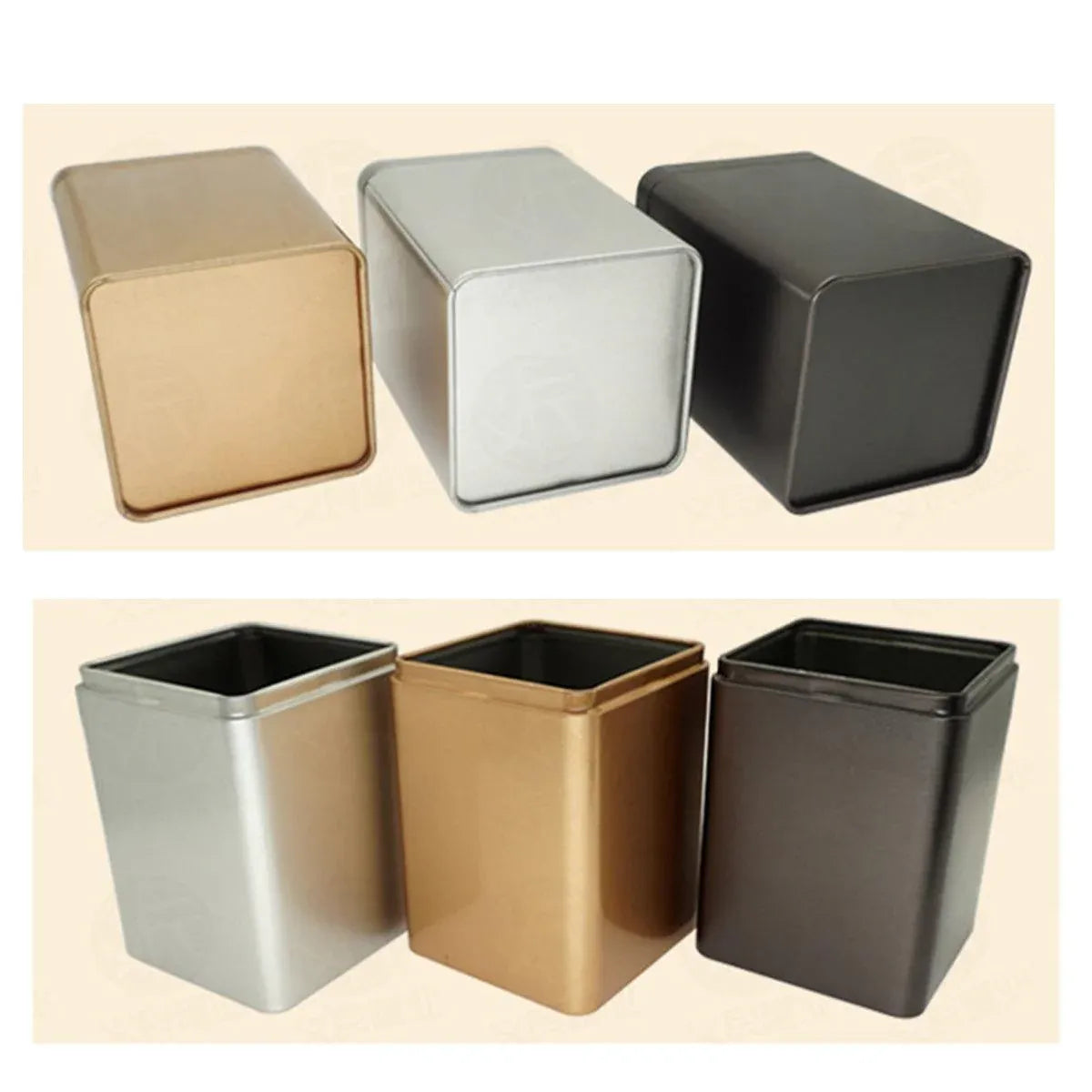 10PCS Tea Can Sealed Square Storage Box Solid Color Frosted Iron Container - Silver