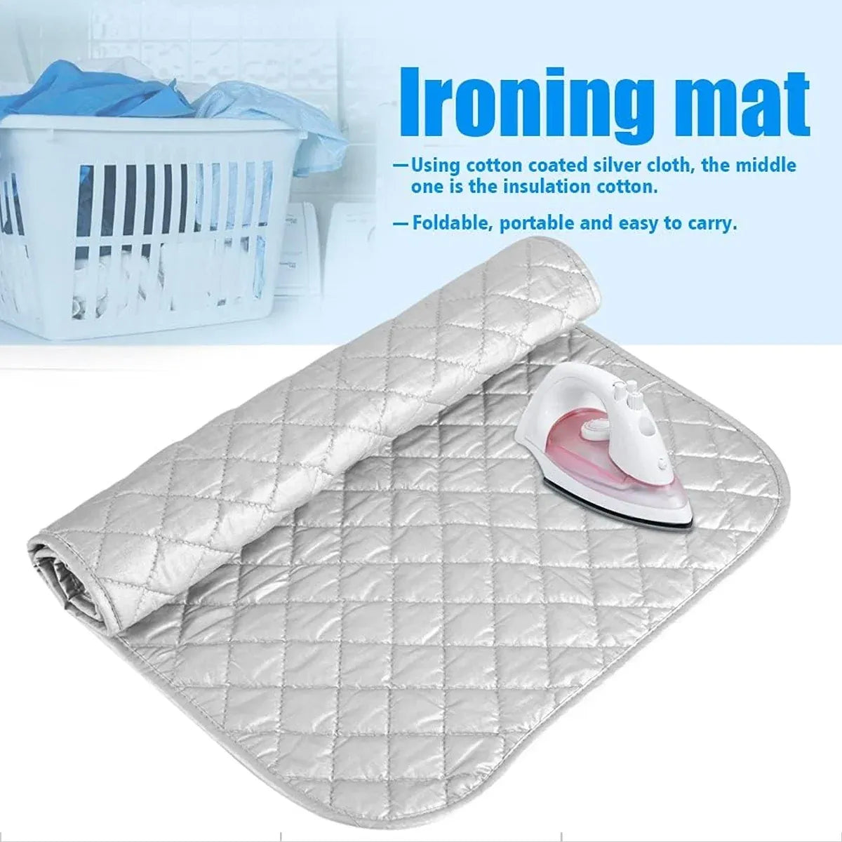 Household Portable Foldable Heat Resistant Ironing Board Mat Non Slip Easy Store