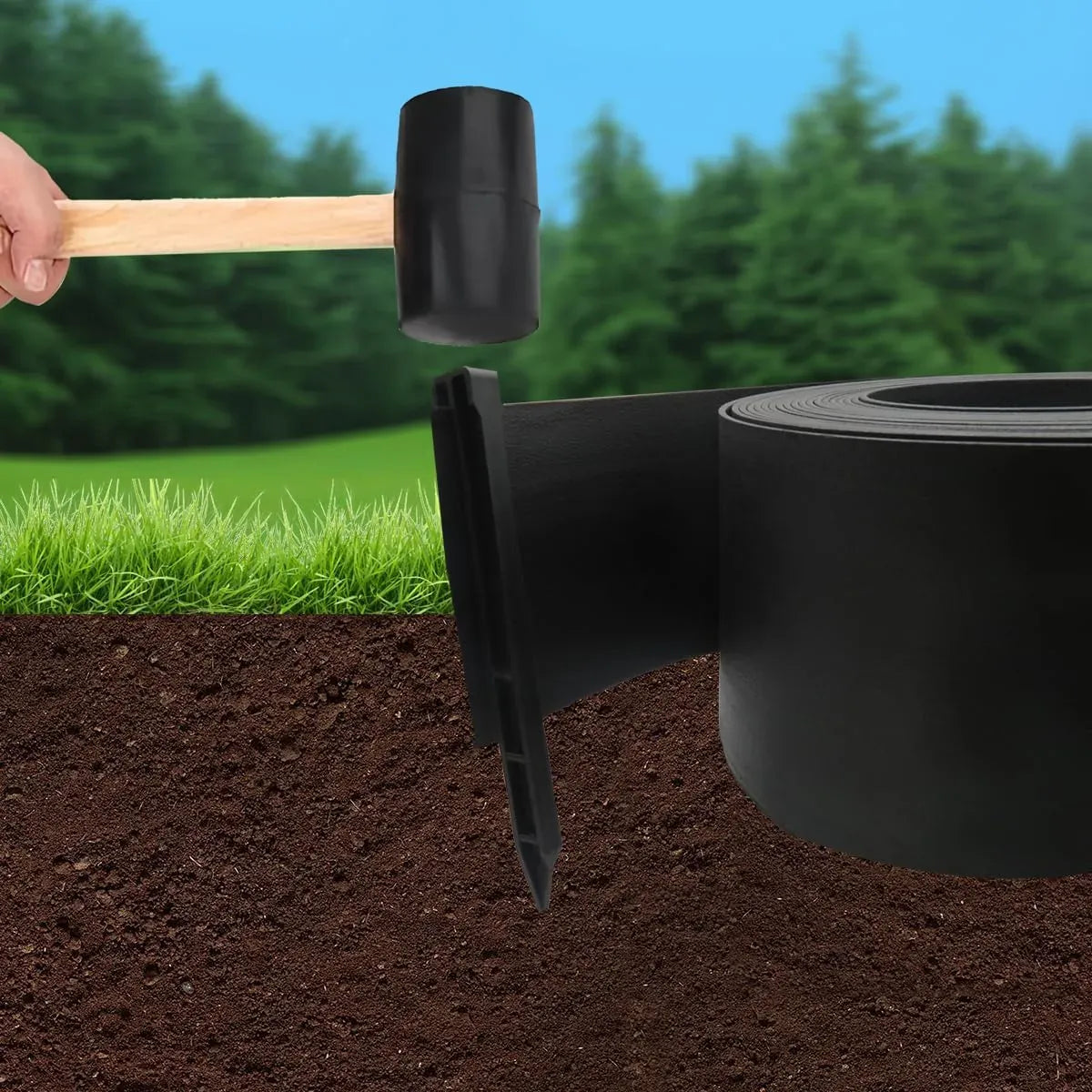 10m Garden Lawn Edging Border 10m Flexible PE Strip with Stakes Landscaping