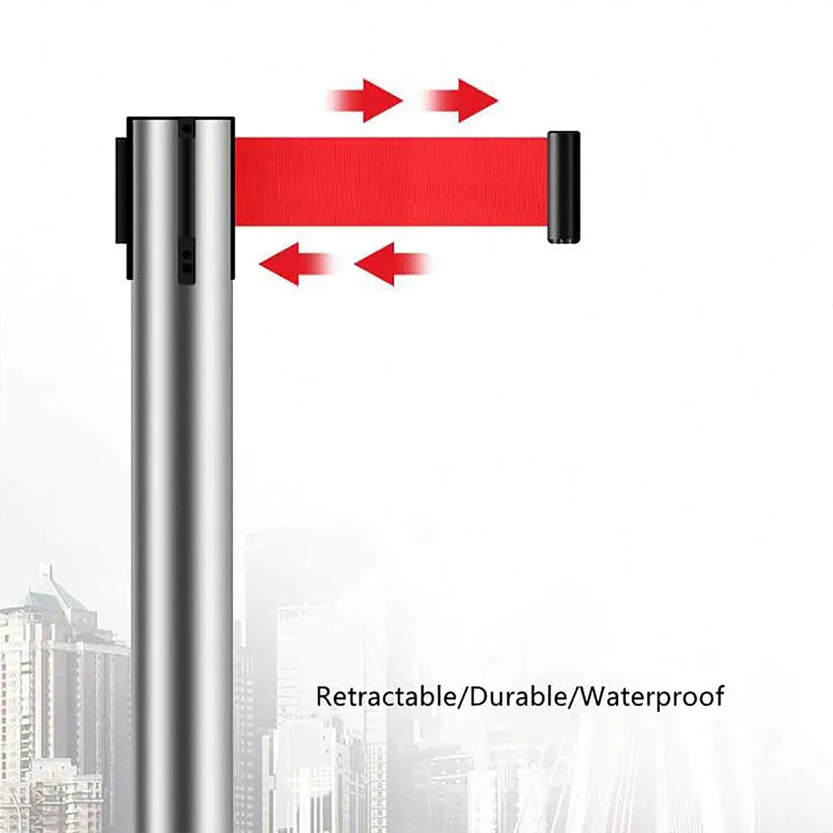 2M Retractable Isolation Barrier Belt 1 Post Anti-Slip Base Waterproof Durable