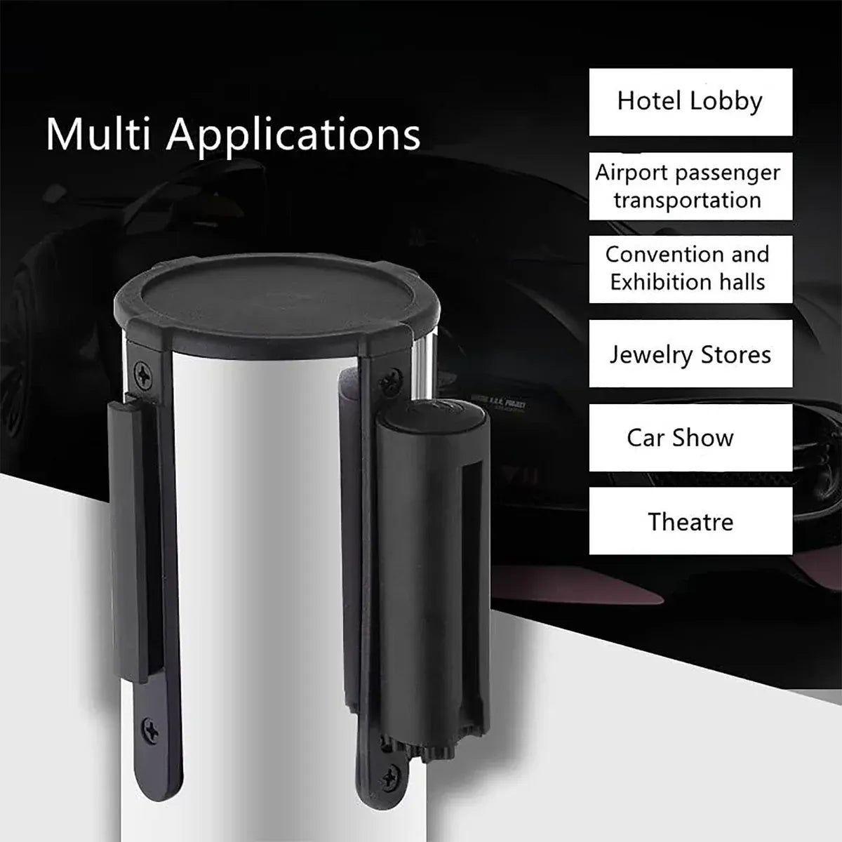 2M Retractable Isolation Barrier Belt 1 Post Anti-Slip Base Waterproof Durable