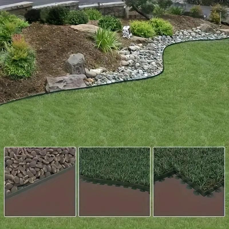 L Shaped Garden Edging Border Landscape Grass Lawn Stone Edge Fence Strip - Black
