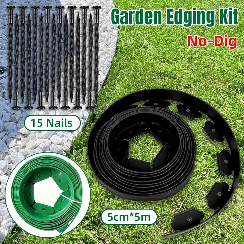 L Shaped Garden Edging Border Grass and Stone Landscape Barrier Retaining Strip - Green