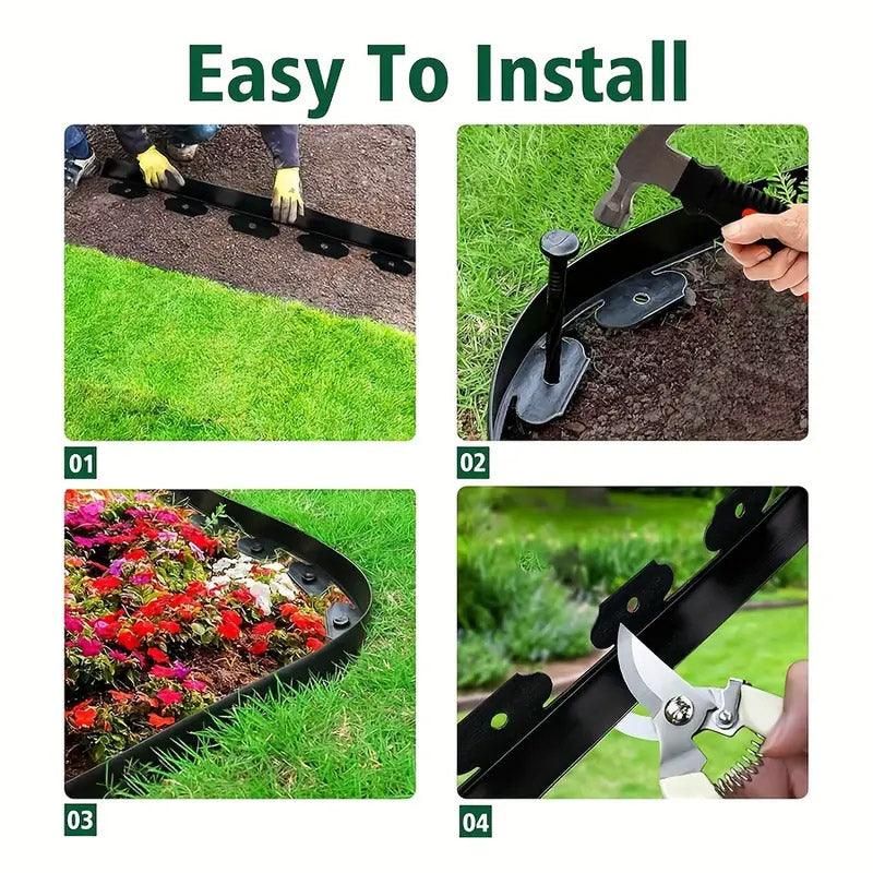 L Shaped Garden Edging Border Grass and Stone Landscape Barrier Retaining Strip - Green