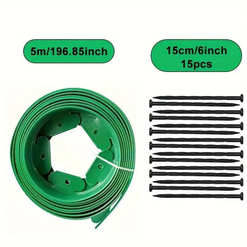 L Shaped Garden Edging Border Grass and Stone Landscape Barrier Retaining Strip - Green