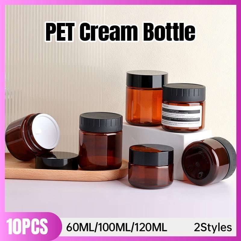 10pcs Brown PET Plastic Wide Mouth Bottles for Storage and Skincare Packaging - Frosted - 120ml