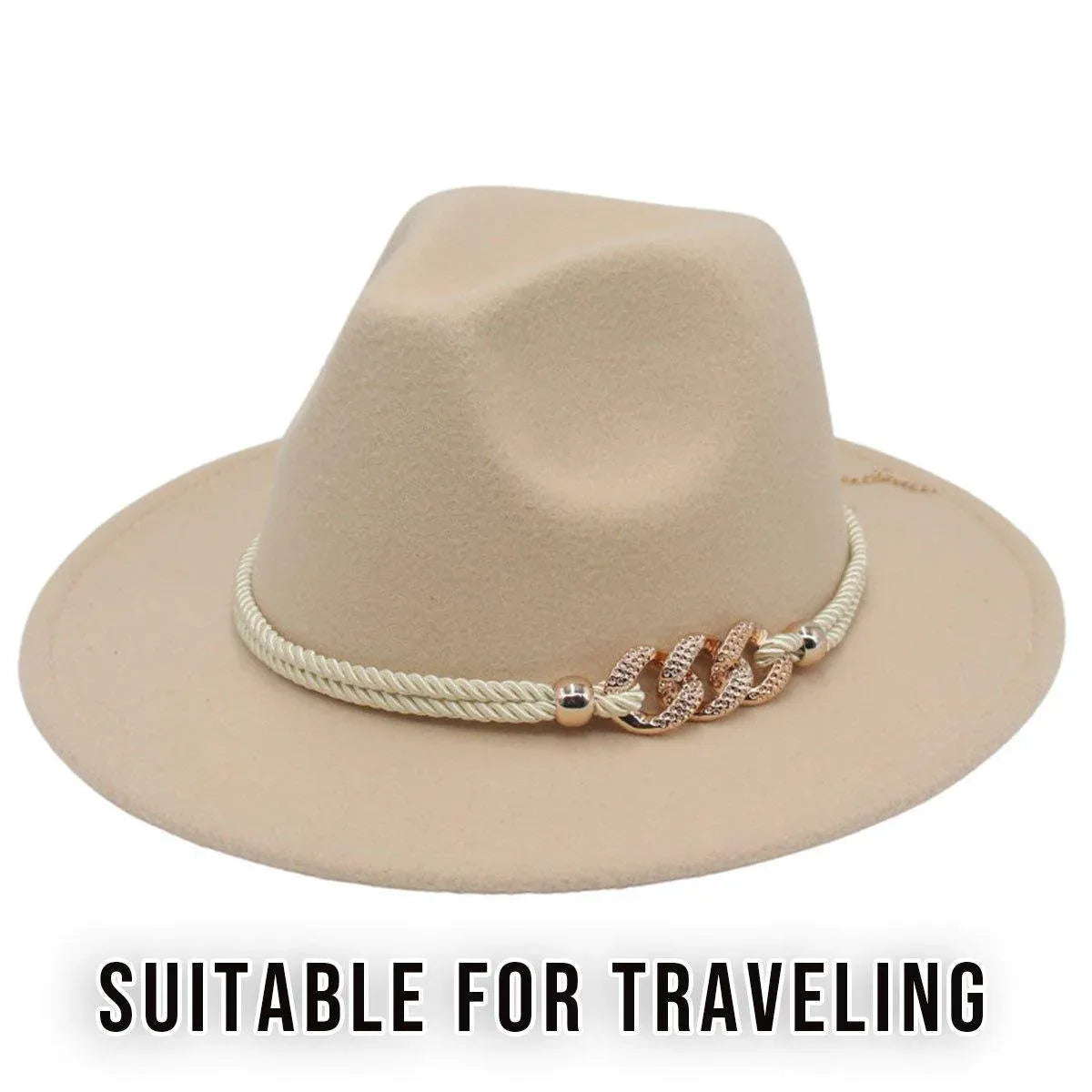 Jazz Hat Autumn Winter Retro Large Brim Hat for Men and Women Stylish Headwear - Light Grey