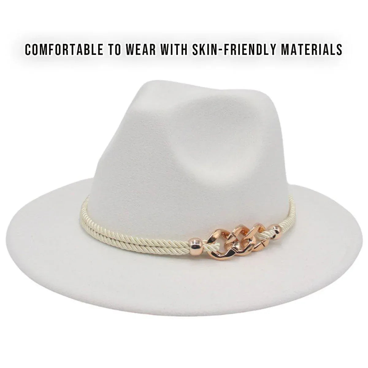 Jazz Hat Autumn Winter Retro Large Brim Hat for Men and Women Stylish Headwear - Light Grey
