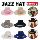 Jazz Hat Autumn Winter Retro Large Brim Hat for Men and Women Stylish Headwear - Light Grey