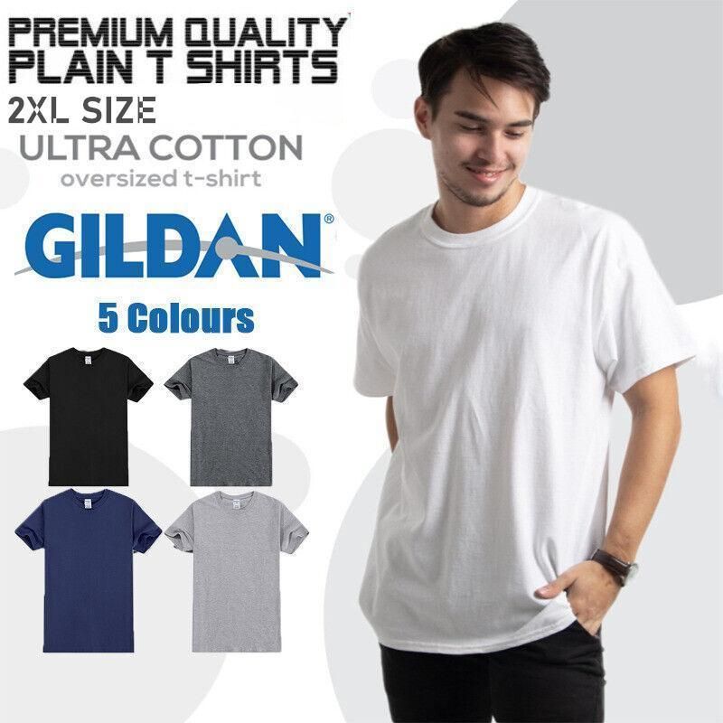 2XL Gildan Men T-shirt Plain Blank 100% premium Cotton Basic Tee Short Sleeve 76000 - White