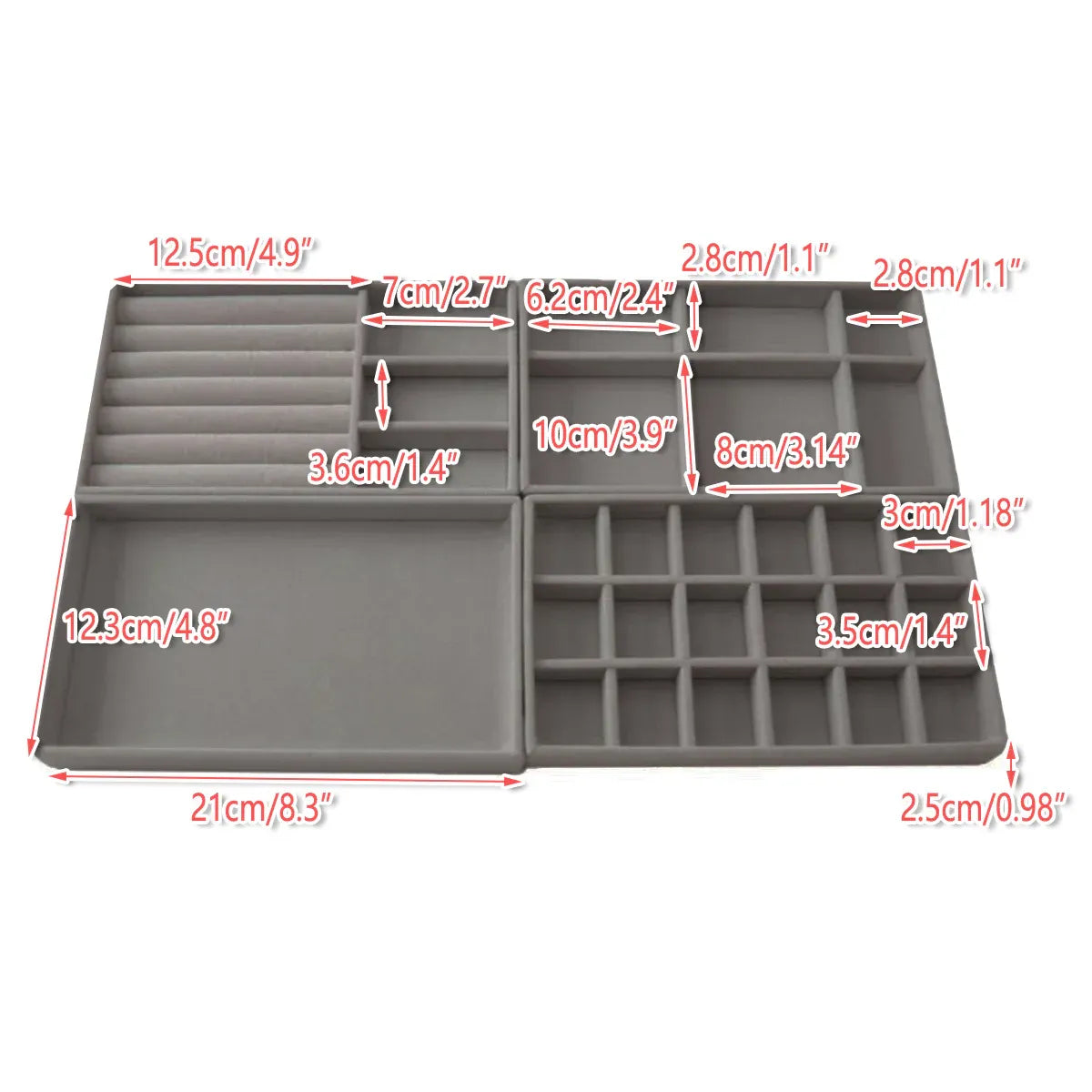4PCS Jewelry Organizer Box Set Makeup Storage Tray for Rings Earrings Bracelets