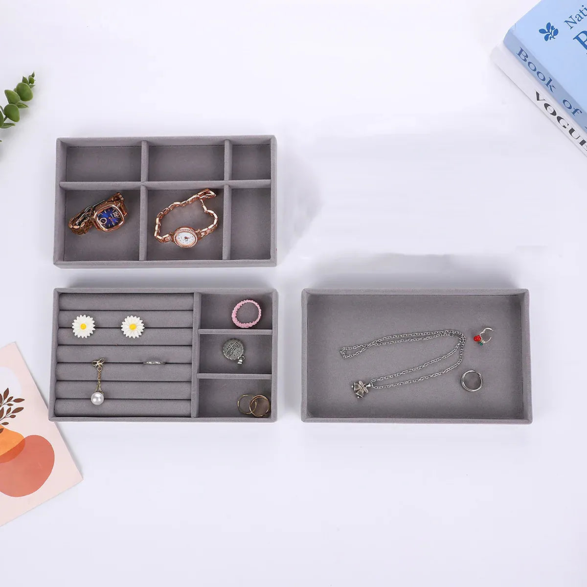 4PCS Jewelry Organizer Box Set Makeup Storage Tray for Rings Earrings Bracelets