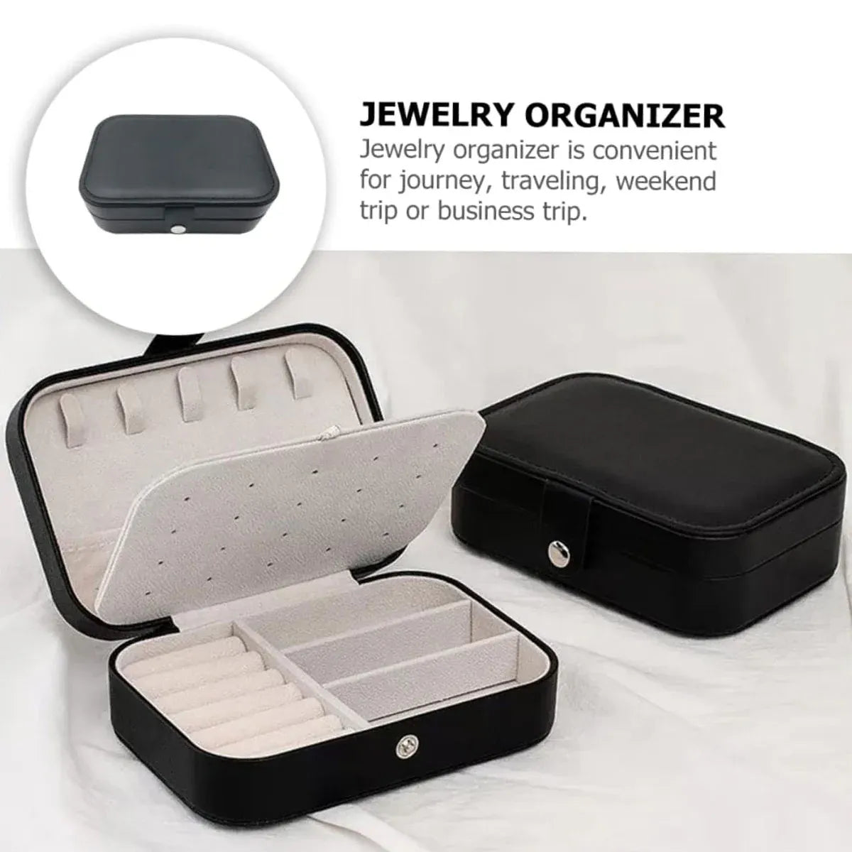 Jewelry Storage Box Travel Mini Case Portable Small Organiser for Rings Earrings - Black
