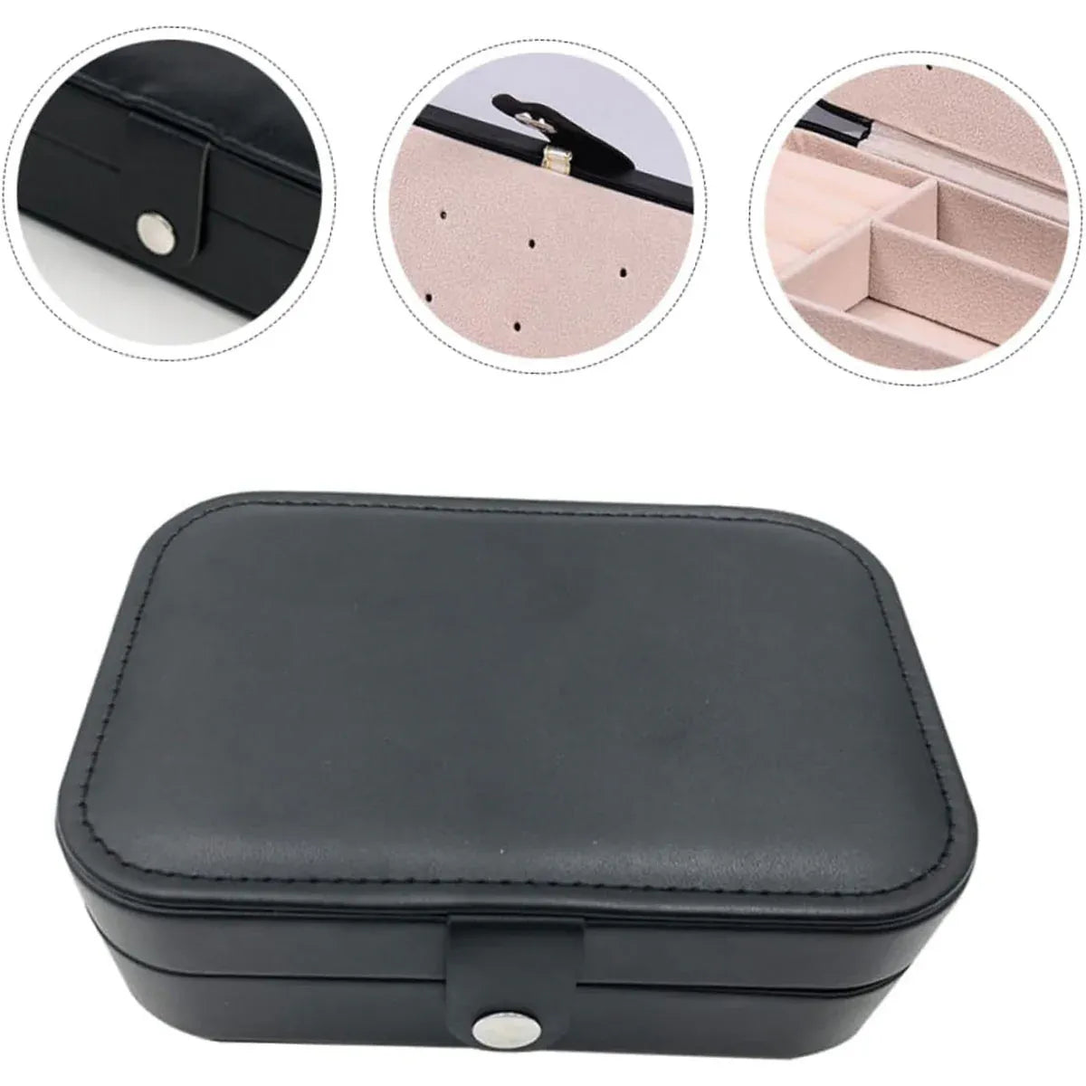 Jewelry Storage Box Travel Mini Case Portable Small Organiser for Rings Earrings - Black