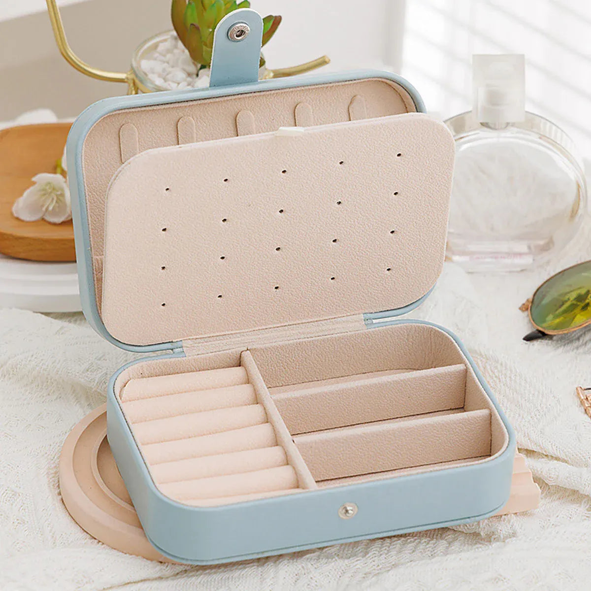 Jewelry Storage Box Travel Mini Case Portable Small Organiser for Rings Earrings - Blue