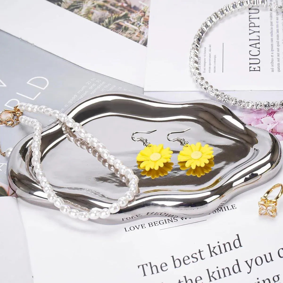 2PCS Luxury Ceramic Jewelry Display Tray Organizer Plate Storage Large Decor