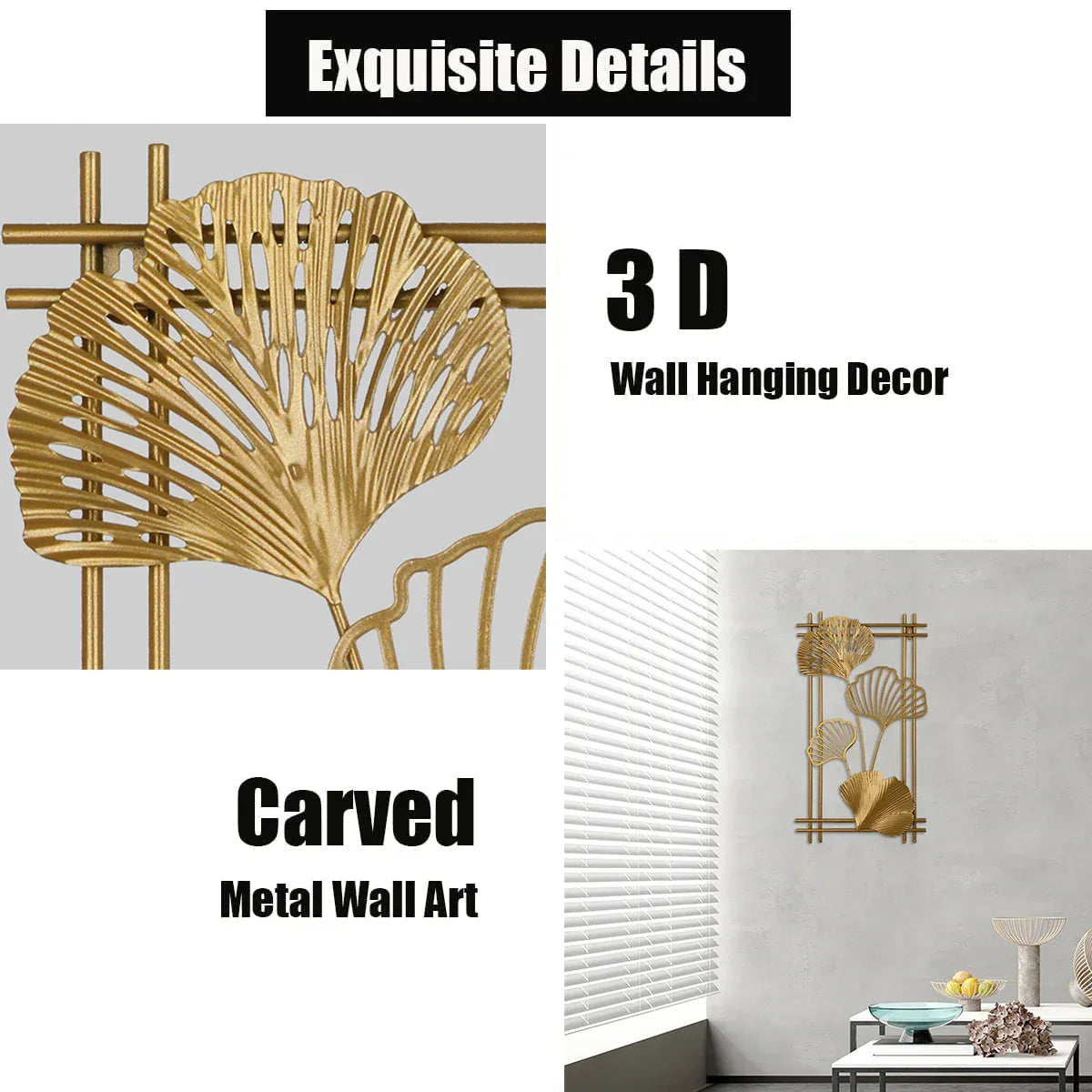 New Chinese Style Metal 3D Leaf Wall Hanging Ornament Decor For Home Bedroom