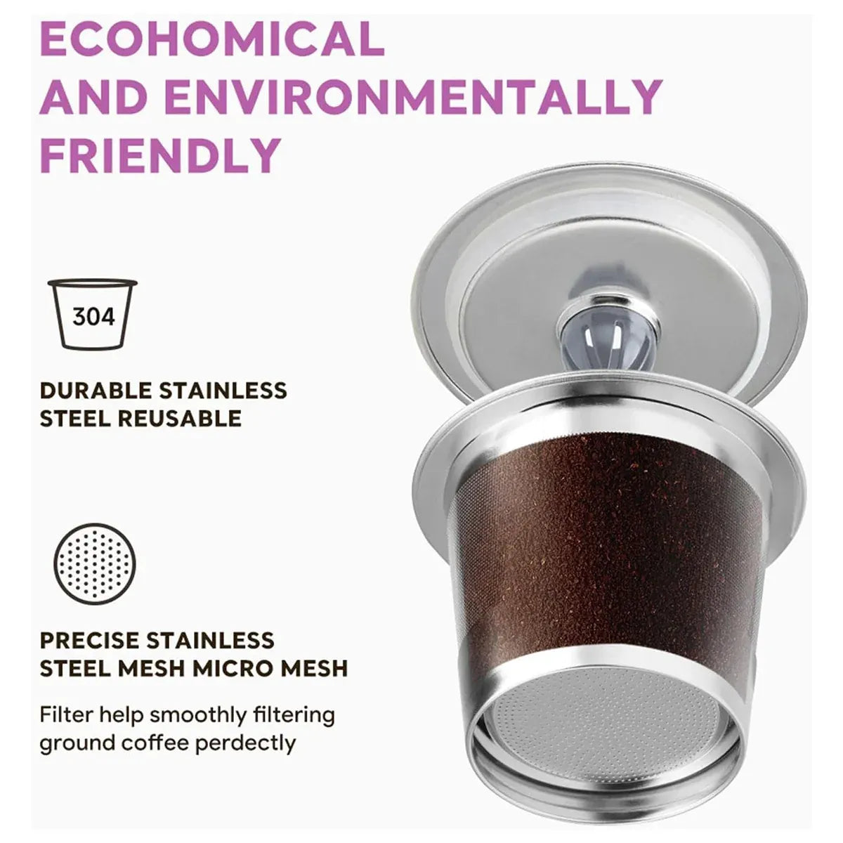 2 Pack Stainless Steel K-Cups Coffee Pod Filters Reusable Durable For Cafe