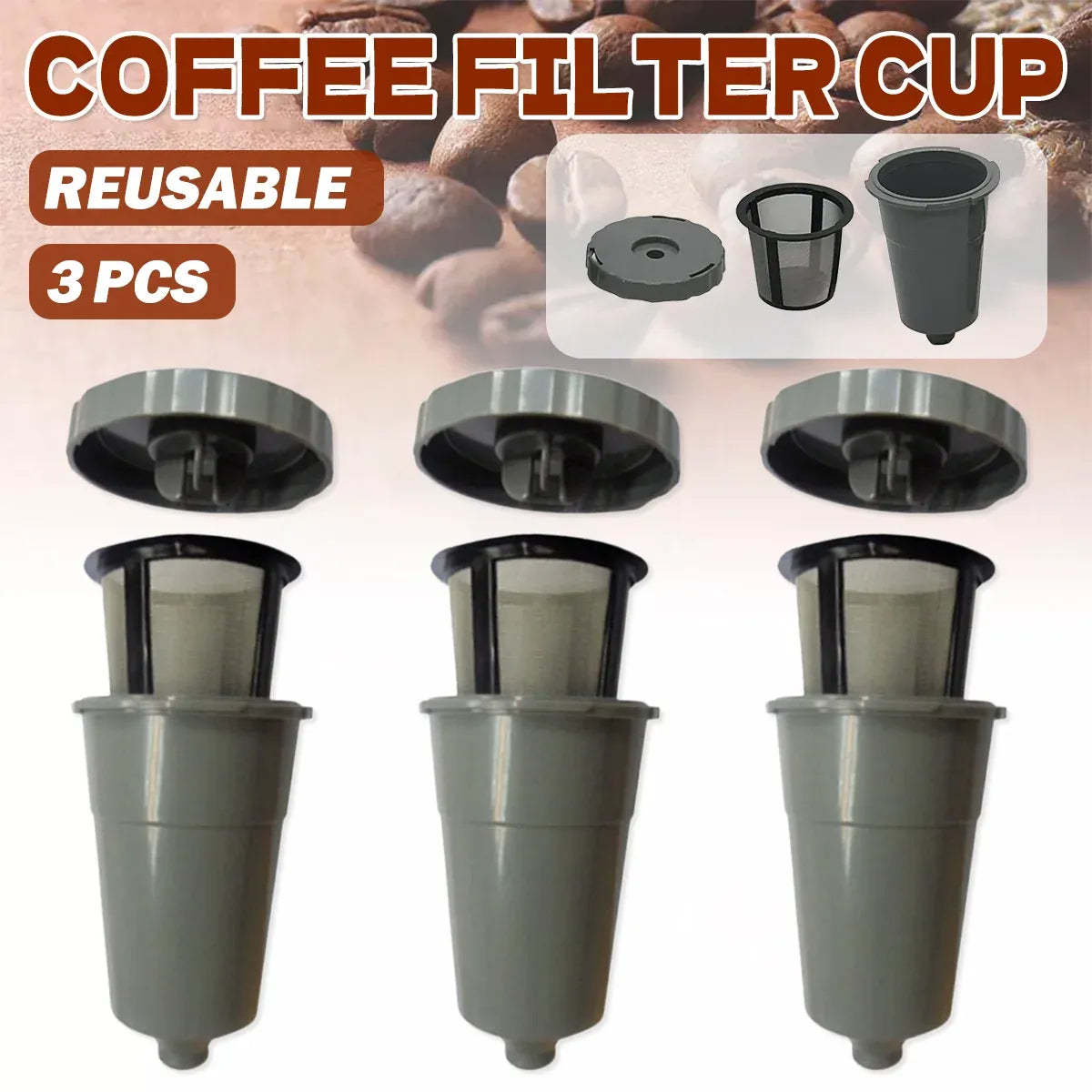 3 Piece of Set K-Cup Coffee Filter Reusable Replacement Refillable Holder