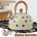 3L Stainless Steel Polka Dot Whistling Kettle Wooden Handle Gas Electric Stove
