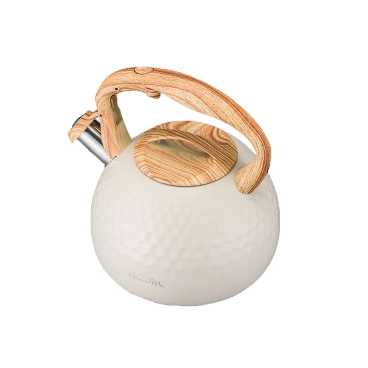 3L Stainless Steel Whistling Kettle Hammer Pattern Induction Gas Teapot Use - Beige