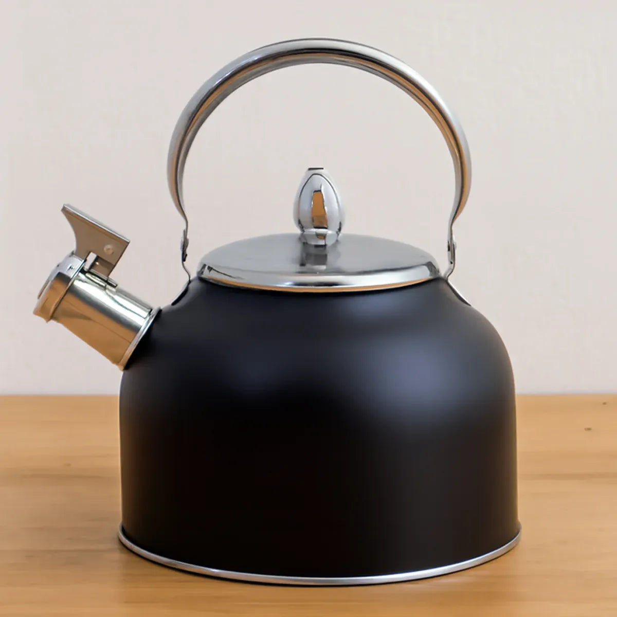 Stainless Steel Whistling Kettle with Black Foldable Handle for Home Kitchen