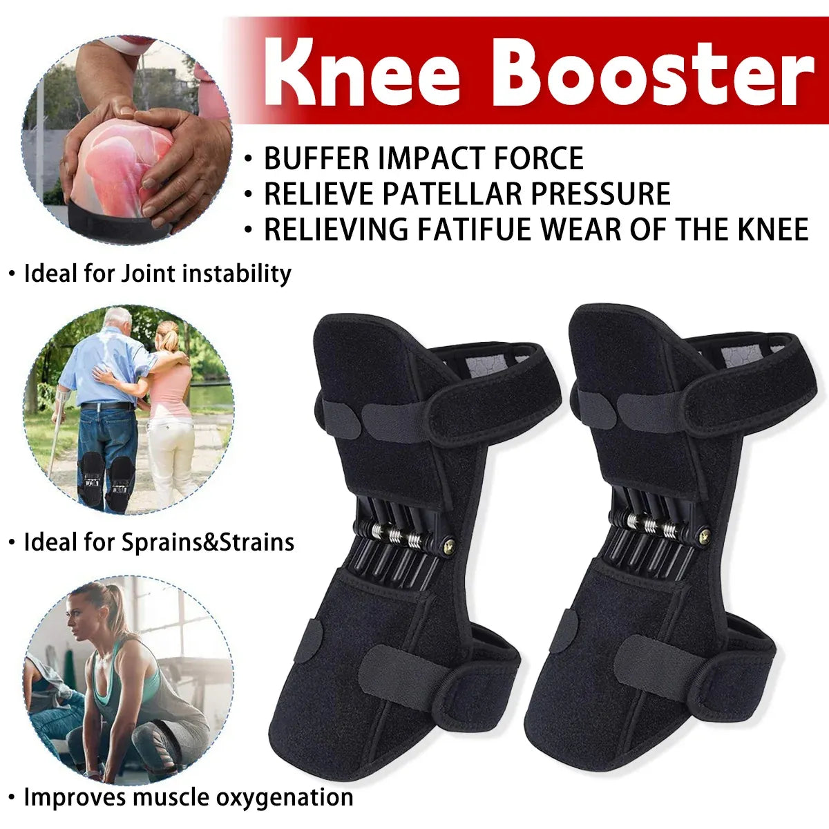 Adjustable Knee Support Booster Brace for Lifting Squatting Hiking and Sports