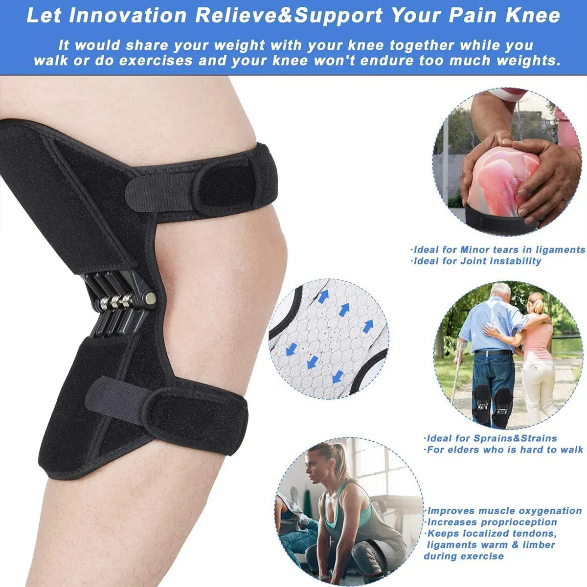 Adjustable Knee Support Booster Brace for Lifting Squatting Hiking and Sports