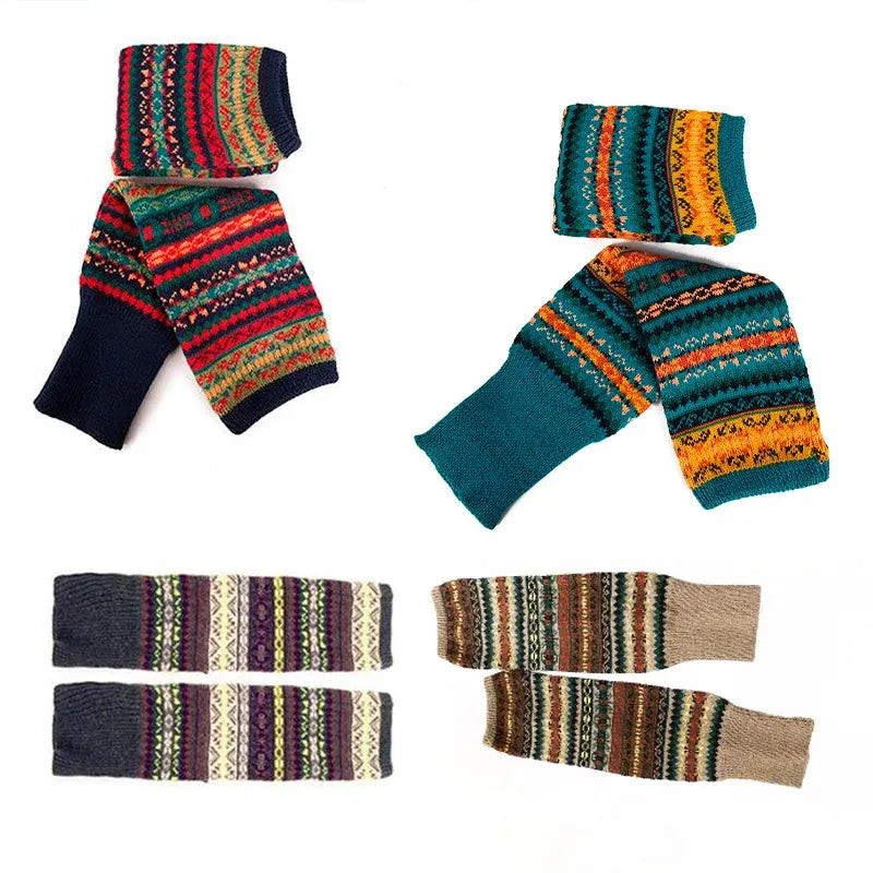 Women Ladies Winter Warm Knit Wool Leg Warmer Woolen Knee Knit Socks Leggings - Green