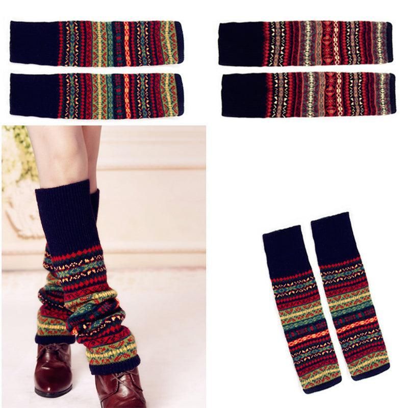 Women Ladies Winter Warm Knit Wool Leg Warmer Woolen Knee Knit Socks Leggings - Green