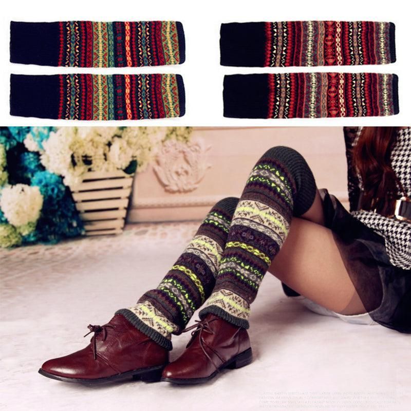 Women Ladies Winter Warm Knit Wool Leg Warmer Woolen Knee Knit Socks Leggings - Green