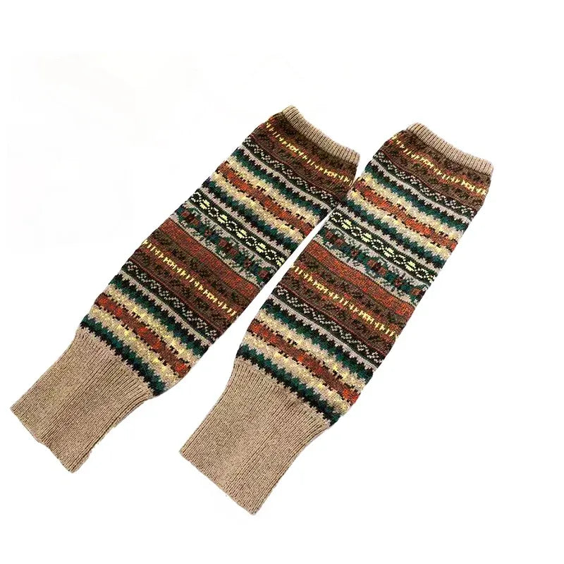 Women Ladies Winter Warm Knit Wool Leg Warmer Woolen Knee Knit Socks Leggings - Green