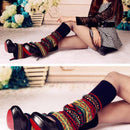 Women Ladies Winter Warm Knit Wool Leg Warmer Woolen Knee Knit Socks Leggings - Blue