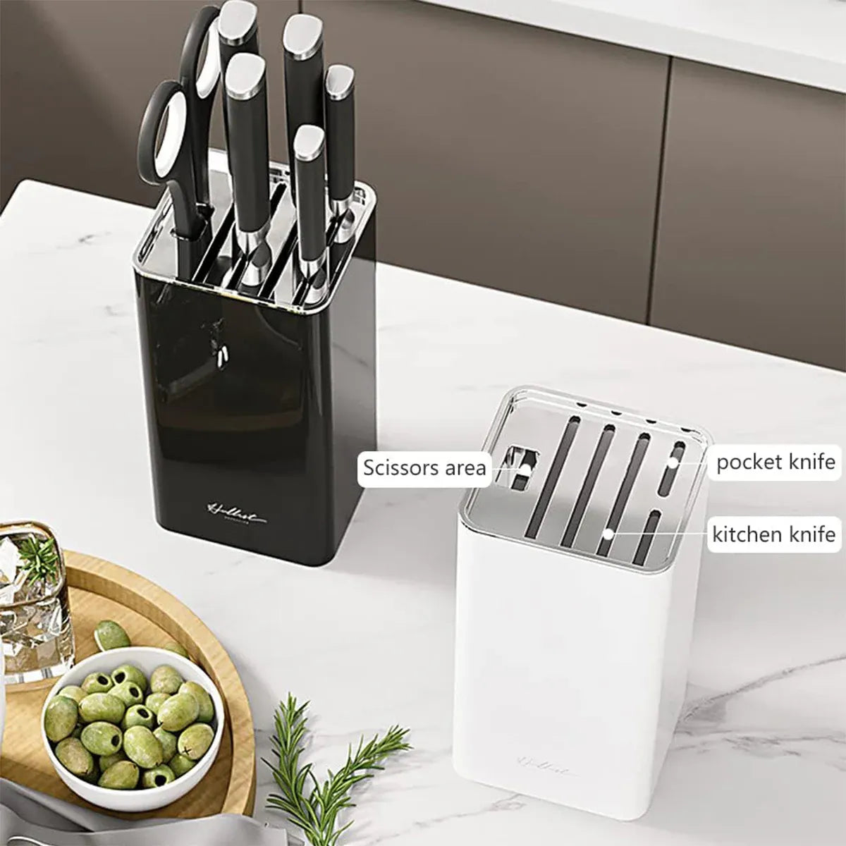 Kitchen Knife Storage Rack Plastic Multi Functional Holder for Knives Scissors - White
