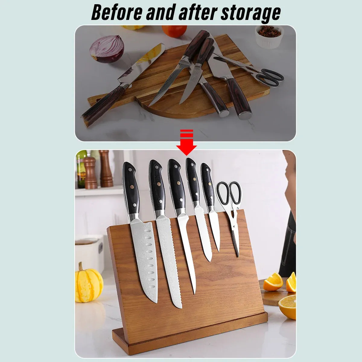 Wooden Magnetic Knife Holder Kitchen Counter Storage Rack Multi Functional Block