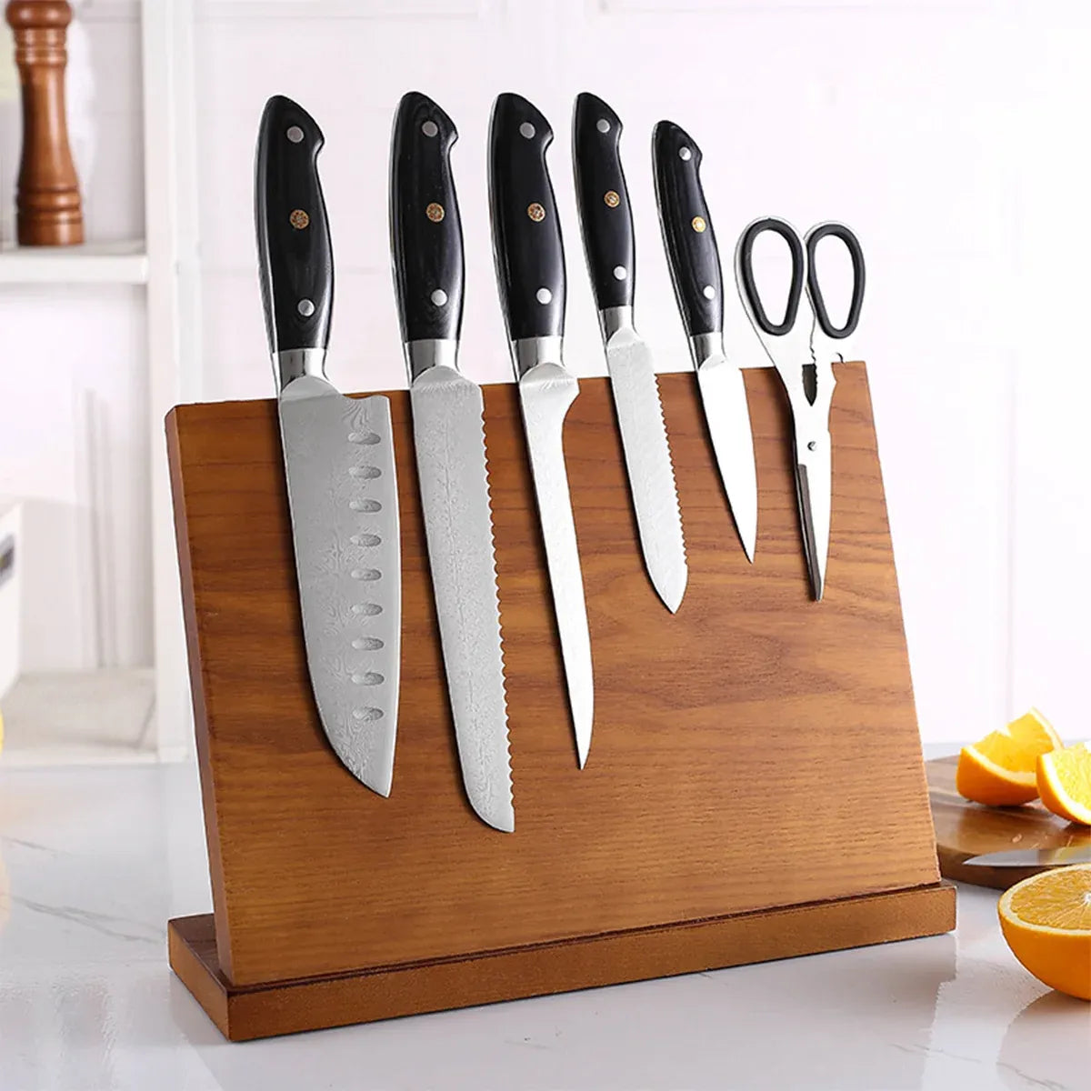 Wooden Magnetic Knife Holder Kitchen Counter Storage Rack Multi Functional Block