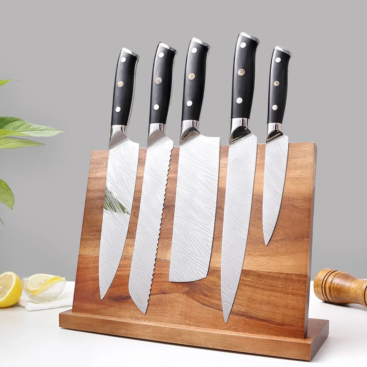 Wooden Magnetic Knife Holder Kitchen Counter Storage Rack Multi Functional Block