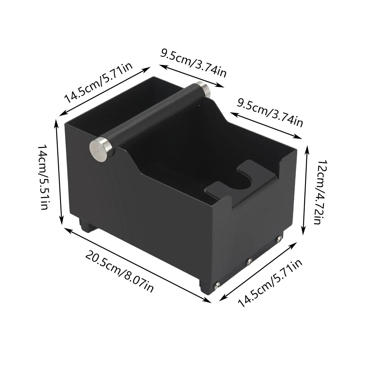 Coffee Knock Box with Powder Press Holder PTFE-Coated Metal Black