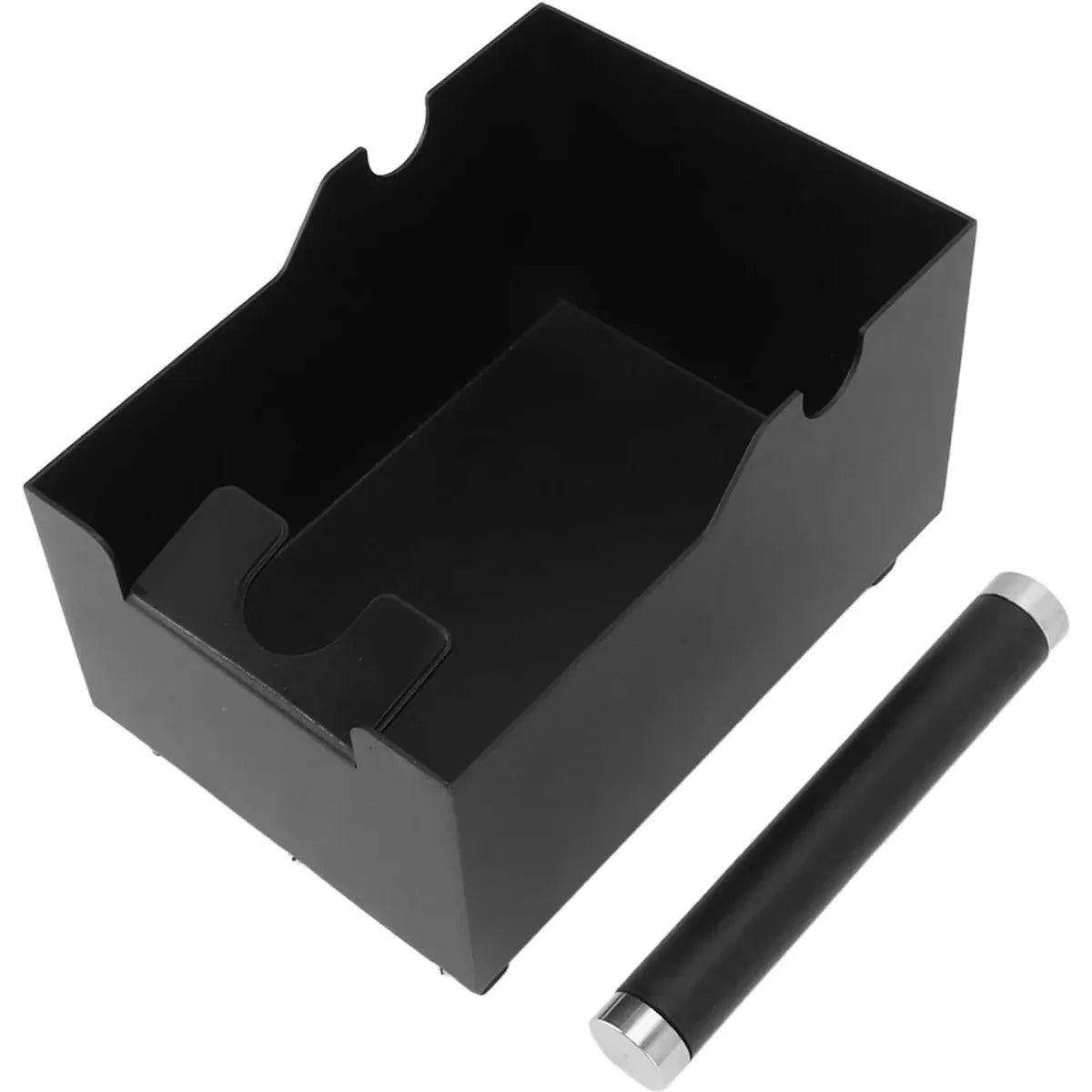 Coffee Knock Box with Powder Press Holder PTFE-Coated Metal Black