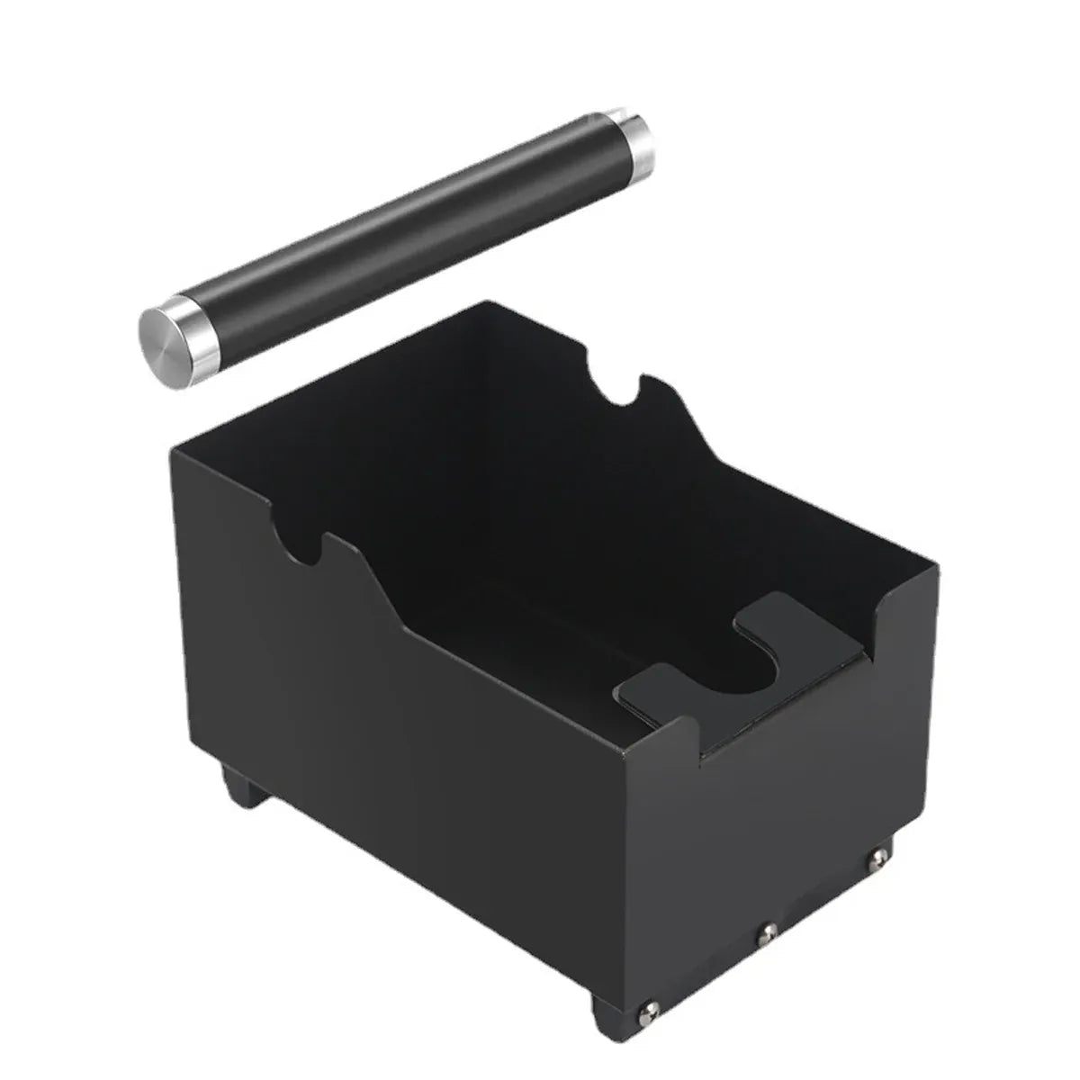 Coffee Knock Box with Powder Press Holder PTFE-Coated Metal Black
