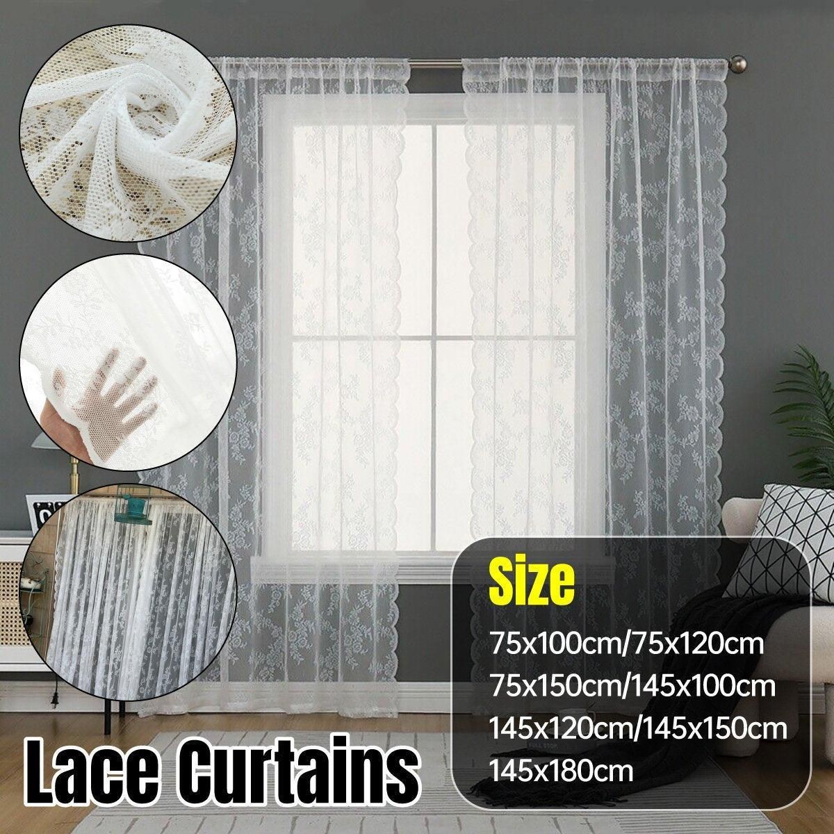 Elegant Lace Curtain Bedroom Window Door Screen Privacy Window Decor - 145*100cm