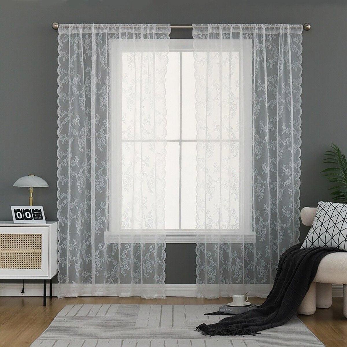 Elegant Lace Curtain Bedroom Window Door Screen Privacy Window Decor - 145*100cm