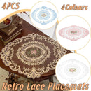 4 Pack Retro Lace Oval Placemats 31x42cm French Crochet Doilies 4 Colors Set - White