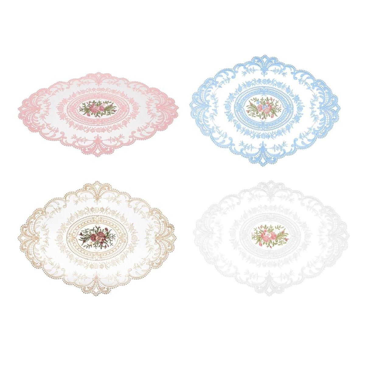 4 Pack Retro Lace Oval Placemats 31x42cm French Crochet Doilies 4 Colors Set - White