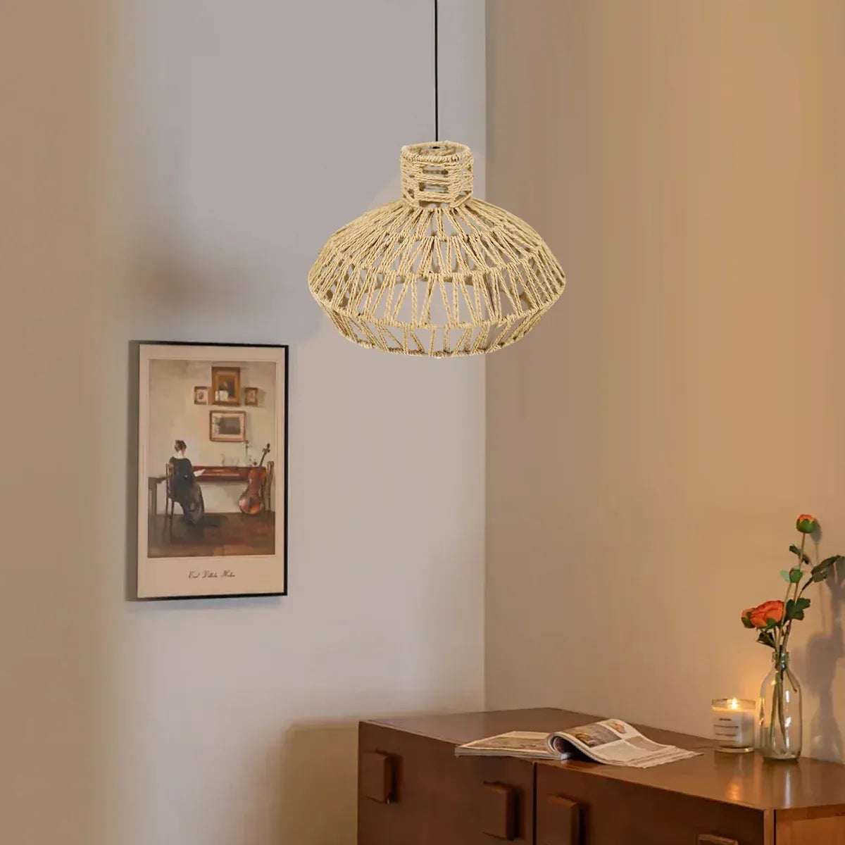 Natural Paper Rope Woven Lampshade 30x21cm Rattan Style Pendant Light Shade