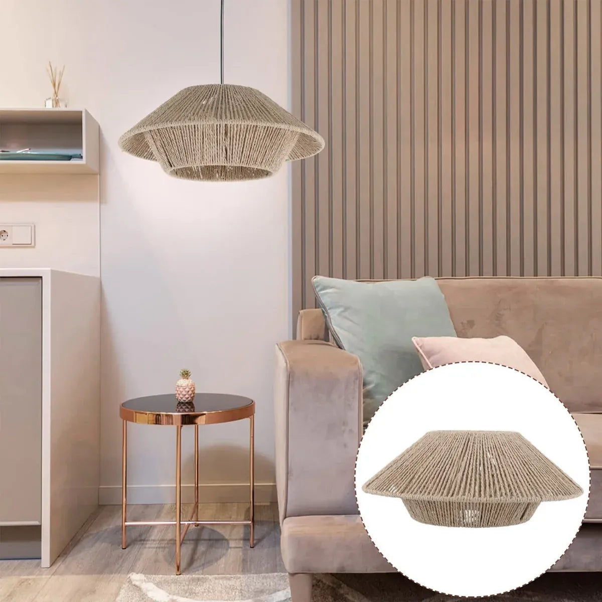 Hand Woven Paper Rope Pendant Lampshade Boho Rattan Style - Black