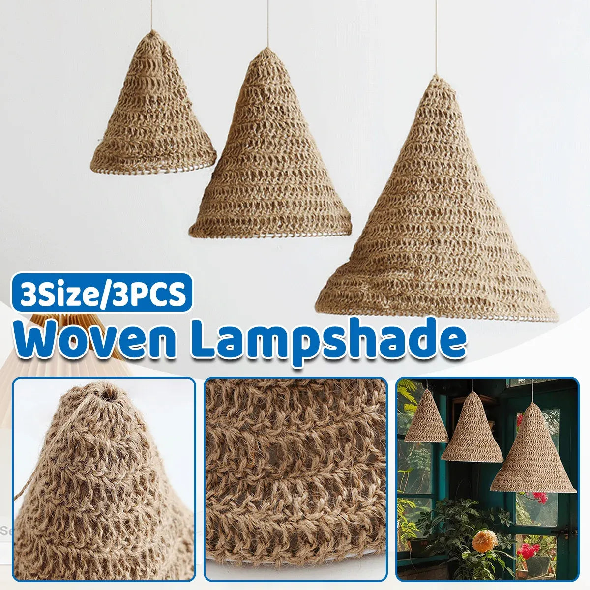 3PCS Woven Lampshade Set Pendant Light Cover for Ceiling Hanging Lamp Durable